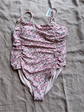 NWT! Old Navy Pink Floral Ruched One-Piece Swimsuit, Adjustable Straps, Size XL!
